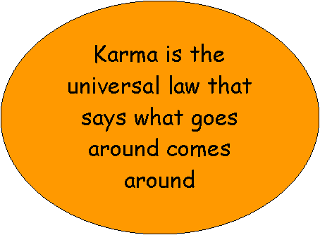 Oval: Karma is the universal law that says what goes around comes around  